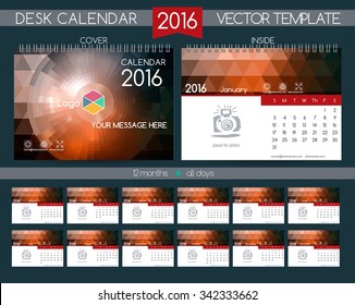 Design Desk Calendar 2016. Vector Templates all months. Example design gift calendars for Cafes, Shops, Hotels.