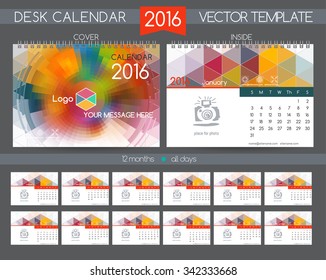 Design Desk Calendar 2016. Vector Templates all months. Example design gift calendars for Cafes, Shops, Hotels.