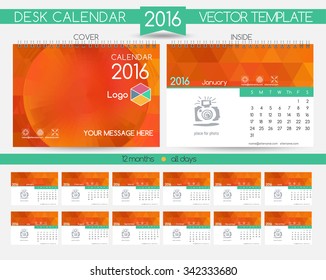Design Desk Calendar 2016. Vector Templates all months. Example design gift calendars for Cafes, Shops, Hotels.