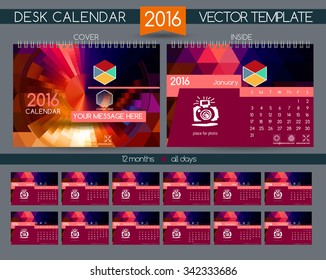 Design Desk Calendar 2016. Vector Templates all months. Example design gift calendars for Cafes, Shops, Hotels.