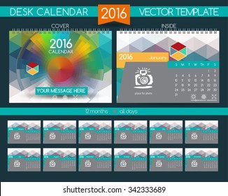 Design Desk Calendar 2016. Vector Templates all months. Example design gift calendars for Cafes, Shops, Hotels.