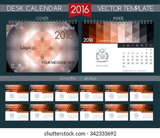 Design Desk Calendar 2016. Vector Templates all months. Example design gift calendars for Cafes, Shops, Hotels.