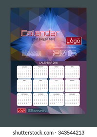 Design Desk Calendar 2016. Vector Templates all months. Stylish modern colors. Example design gift calendars for Cafes, Shops, Hotels.