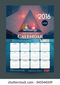 Design Desk Calendar 2016. Vector Templates all months. Stylish modern colors. Example design gift calendars for Cafes, Shops, Hotels.