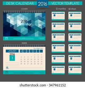 Design Desk Calendar 2016. Vector Templates all months & place for text.