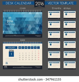 Design Desk Calendar 2016. Vector Templates all months & place for text.