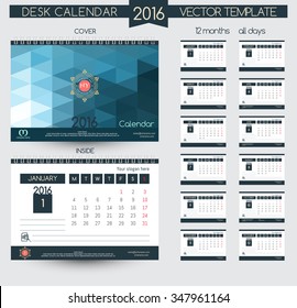 Design Desk Calendar 2016. Vector Templates all months & place for text.