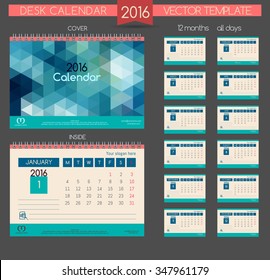 Design Desk Calendar 2016. Vector Templates all months & place for text.