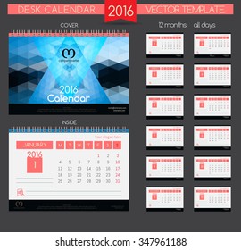 Design Desk Calendar 2016. Vector Templates all months & place for text.