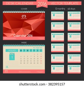 Design Desk Calendar 2016. Vector Templates all months. Polygonal shape, laconic strict design.