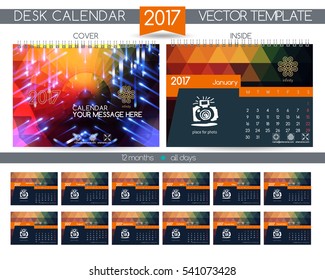 Design Desk Calendar 2017. Glow light effect. Vector Templates all months