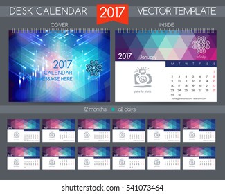 Design Desk Calendar 2017. Glow light effect. Vector Templates all months