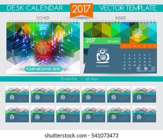 Design Desk Calendar 2017. Glow light effect. Vector Templates all months