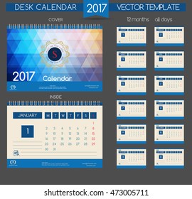 Design Desk Calendar 2017. Vector Templates all months.  Retro Calendar