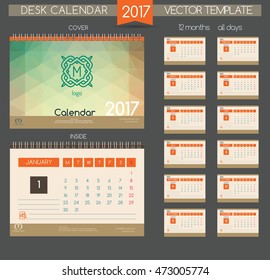 Design Desk Calendar 2017. Vector Templates all months.  Retro Calendar