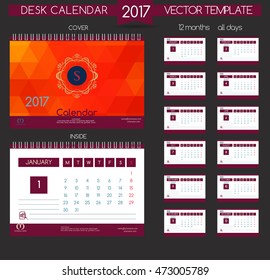 Design Desk Calendar 2017. Vector Templates all months.  Retro Calendar