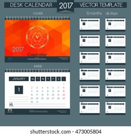 Design Desk Calendar 2017. Vector Templates all months.  Retro Calendar