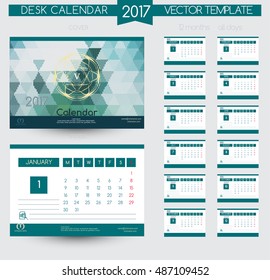 Design Desk Calendar 2017. Vector Templates all months .Graphic texture with lines and grid. Linear optical design with moire effect.