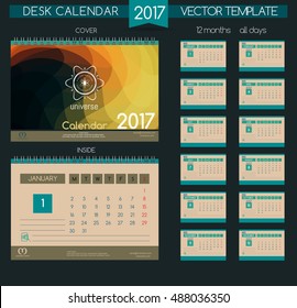 Design Desk Calendar 2017. Vector Templates all months. Printable calendar 2017. Office calendar 2017. New Year Calendar. Graphic texture with lines and grid. Colorful calendar, organizer 2017 year. 