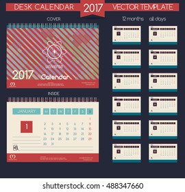 Design Desk Calendar 2017. Vector Templates all months. Printable calendar 2017. Office calendar 2017. New Year Calendar. Graphic texture with lines and grid. Colorful calendar, organizer 2017 year. 