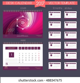 Design Desk Calendar 2017. Vector Templates all months. Printable calendar 2017. Office calendar 2017. New Year Calendar. Graphic texture with lines and grid. Colorful calendar, organizer 2017 year. 