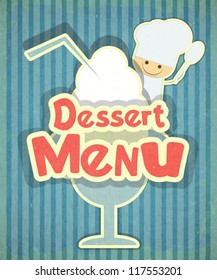 Design of Dessert menu with chef and Ice Cream in Retro Style - vector illustration