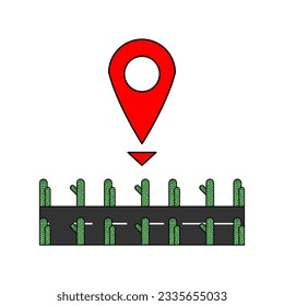 Design the destination location which is on a street full of cactus trees