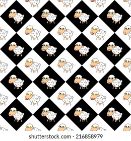 Design diamond children background with funny cartoon sheep. Vector art