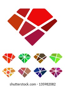 Design diamond logo element. Crushing abstract pattern. Colorful precious stone logotype, icons set.