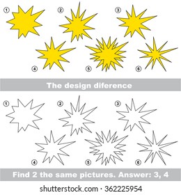 The design difference.  Vector visual game. Task and answer. Find two similar Stars