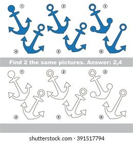 The design difference.  Vector visual game for children. Task and answer. Find two similar Anchors