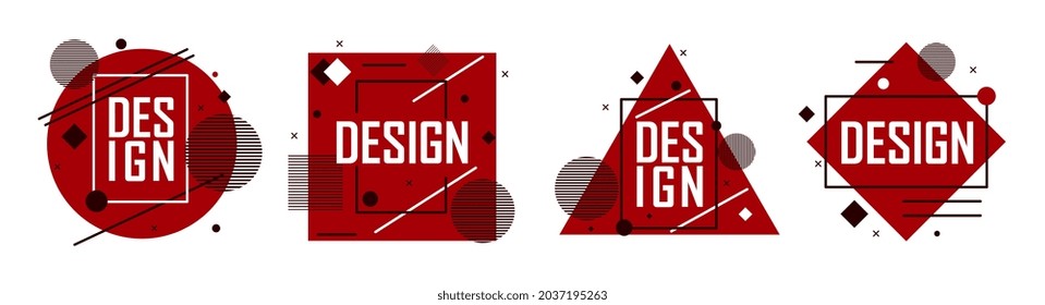 Design of different shapes. Bright triangle, square, rectangle and circle. Stylish icons for website. Vivid signs, warning cards. Unusual flat vector illustrations isolated on white background