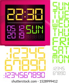 Design digital desk clock and numbers.