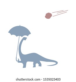 design of dinosaur with umbrella and meteor falling