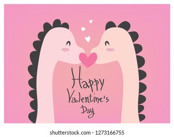 The design of dinosaurs that show love on Valentine's Day on a pink background.