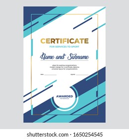 Сertificate design, diploma template. Creative geometric blue background 