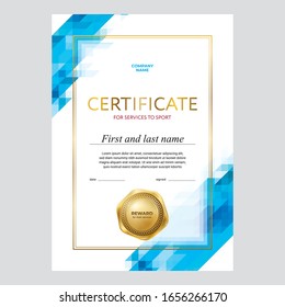 Сertificate design, diploma template. Creative geometric background with gold medal	
