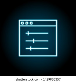 Design, display, setting neon icon. Simple thin line, outline vector of web design development icons for ui and ux, website or mobile application