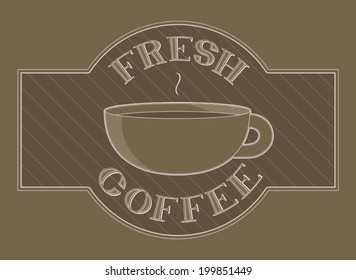 Design displaying the words "fresh coffee" around an illustration of a coffee cup. Eps 8 Vector.