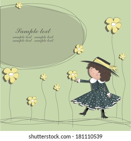 Design with a doll and flowers