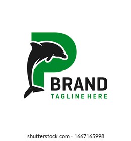 design of the dolphin logo with the letter P