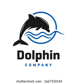 design of dolphin logo in the sea