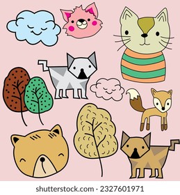 Design doodle animal and tree