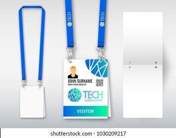 Design of double hole lanyard. Example with double program card. Access ID for congresses, events, fairs, exhibitions. Vector illustration of lanyard.