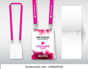 Design of double hole lanyard. Example with double program card. Access ID for congresses, events, fairs, exhibitions. Vector illustration of lanyard.