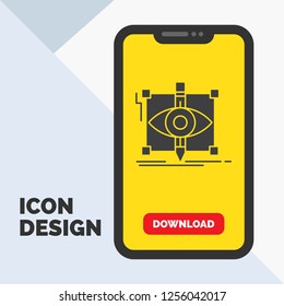 design, draft, sketch, sketching, visual Glyph Icon in Mobile for Download Page. Yellow Background