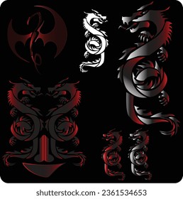 Design of a dragon in different colors and a face made of dragons