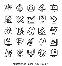 Design and drawing icons set. Line style