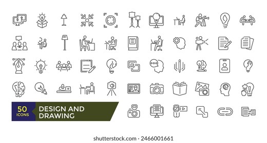 Conjunto de iconos de diseño y dibujo. Iconos de líneas de diseño y artes. Ilustración de trazo editable. ui de Vector e ícono de Web.