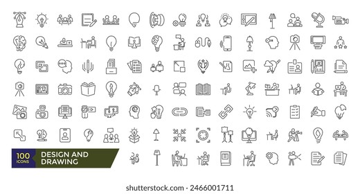 Design and drawing icons set. Line icons of design and arts. Editable stroke illustration. Vector ui and web icon.